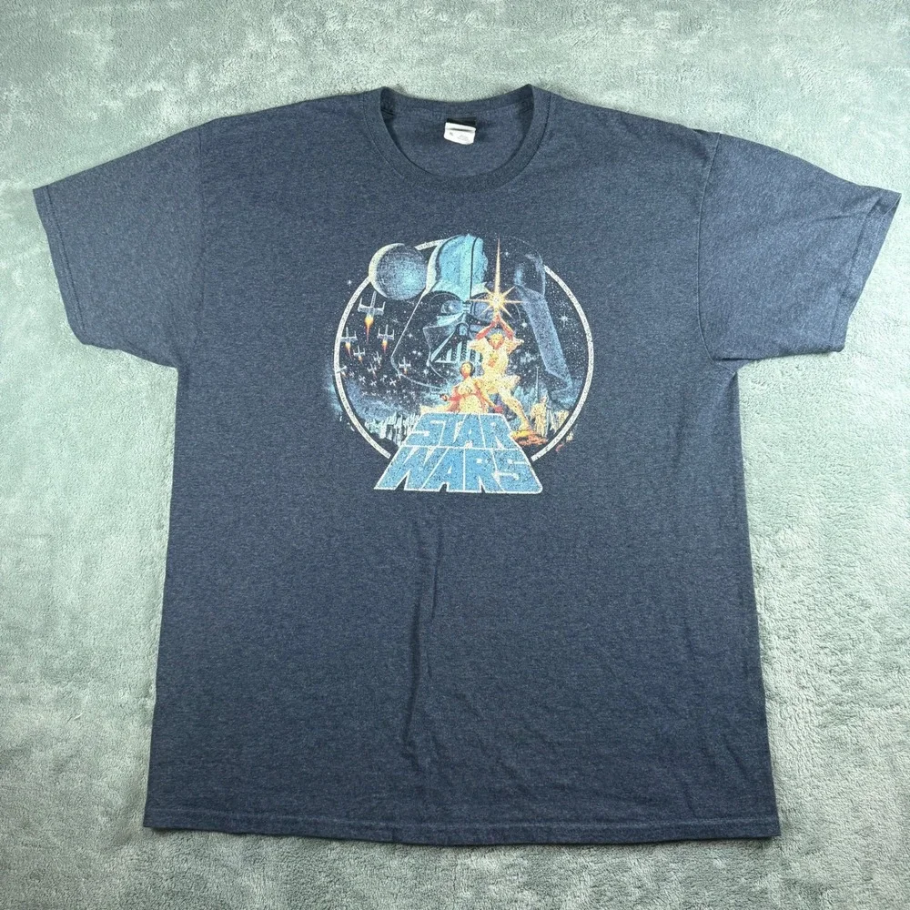 Star Wars Mens Darth Vader Luke Leia Graphic T-Shirt Blue Heather XL